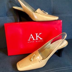 Camel colored sling back heels